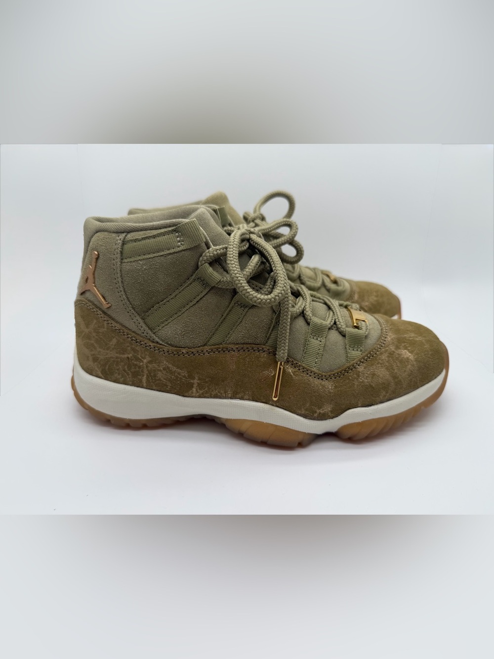 Jordan 11 Retro Olive Lux High-Top Sneakers with Gold Details